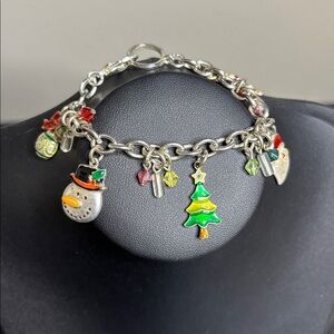 Vintage AJMC Festive Charm Bracelet Holiday Charms Silver Santa Snowman